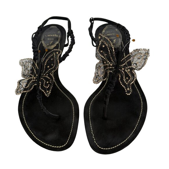 Rene Caovilla black gold butterfly thong sandals size 10 / eu 40 - Picture 2 of 7